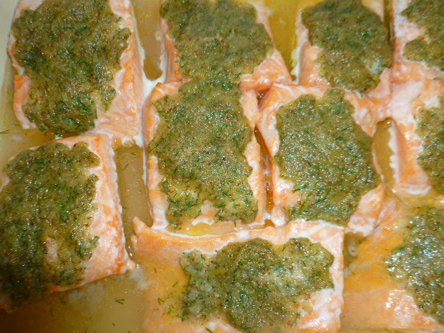 Salmon with dill mustard topping Ronit Penso