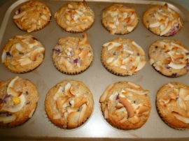 Peach, Cherries, Coconut and Cacao Nibs Muffins Ronit Penso